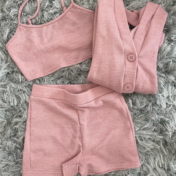 Shein 3 piece set in pink - shorts, crop top tank, and cardigan - Picture 2 of 3